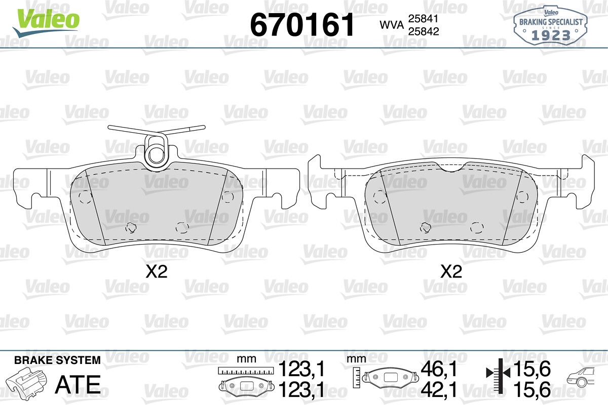 VALEO 670161 | Fren Balata Arka 14-Pt.308-Grand Land X-Combo.E